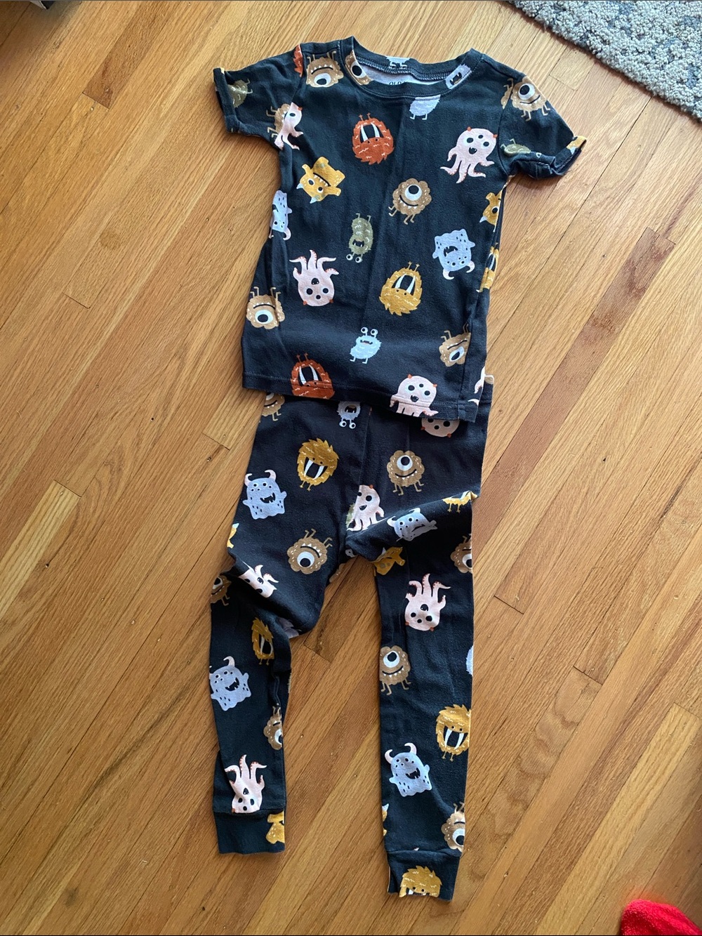 Old Navy Charcoal Kids Pajama Set with Multicolor Monster Print